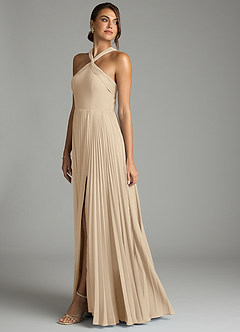 Azazie Afra Abiti da Damigella Abito A-Line in Chiffon Plissettato Champagne image4