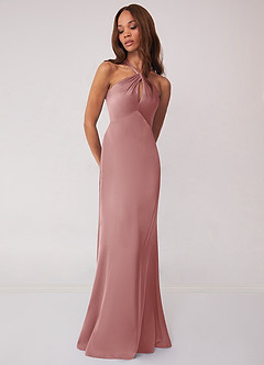 Barbie ♥ Azazie Bridesmaid Dresses Dusty Rose Sheath Stretch Satin Dress image4