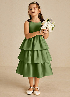 Azazie Margery Flower Girl Dresses Juniper A-Line Bow Stretch Satin Dress image2