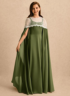 Azazie June Girls Formal Flower Girl Dresses Olive A-Line Lace Stretch Satin Dress image5