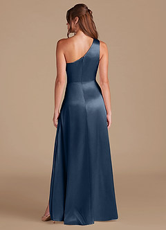 Azazie Brooke Bridesmaid Dresses Dark Navy A-Line One Shoulder Metallic Satin Dress image7