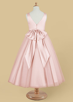 Azazie Marybell Flower Girl Dresses Blushing Pink A-Line Bow Tulle Dress image6