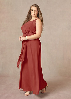 Azazie Marchioness Mother of the Bride Dresses Terracotta A-Line Scoop Pleated Chiffon Dress image9