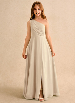 Azazie Puddles Girls Formal Flower Girl Dresses Champagne A-Line One Shoulder Chiffon Dress image6