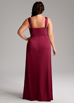 Azazie Denice Bridesmaid Dresses Burgundy Sheath Pleated Stretch Satin Dress image11