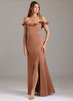Azazie Callie Bridesmaid Dresses Bronzer A-Line Ruched Stretch Satin Convertible Dress image5