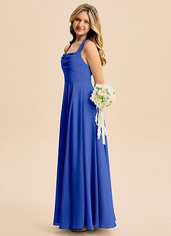 Azazie Kady Junior Vestido de Azul Real de Gasa de Corte en A con Escote de Corazón image5