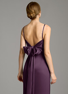 Azazie Adriane Bridesmaid Dresses Plum Sheath Bow Stretch Satin Dress image2