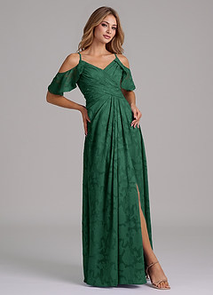 Azazie Dakota Vestidos de damas de honor Vestido de Verde Oscuro de Devorado Floral de Corte en A con Vestidos sin tirantes image5