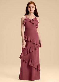 Azazie Evara Junior Abito A-Line in Chiffon Merlot image3