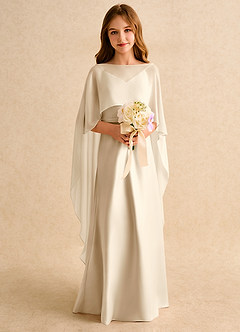 Azazie Fishie Girls Formal Sukienki dla dziewczynek sypiących kwiaty Linia A Matowy satynowy Długość podłogi Sukienka image3