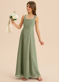 Azazie Lambie Junior Pistachio A-Line Pleated Chiffon Dress image7