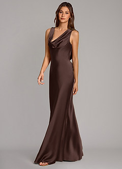 Azazie Cheryl Bridesmaid Dresses Ganache Mermaid Stretch Satin Dress image3