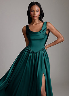Azazie Novi Bridesmaid Dresses Peacock A-Line with Pockets Stretch Satin Dress image3