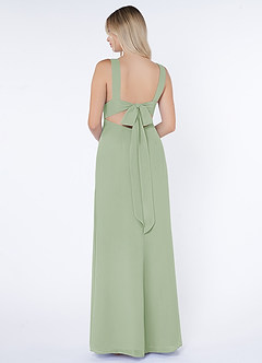 Azazie Christiana At-home Try On Dresses Dusty Blue A-Line V-Neck Pleated Chiffon Dress image3