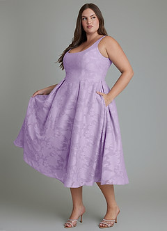 Azazie Amalie Bridesmaid Dresses Lilac A-Line Pleated Floral Burnout Dress image10
