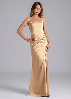 Azazie Donielle Bridesmaid Dresses Champagne Mermaid Corset Stretch Satin Dress image5