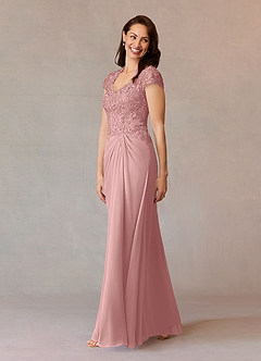 Azazie Junie Mother of the Bride Dresses Dusty Rose A-Line Lace Chiffon Dress image3
