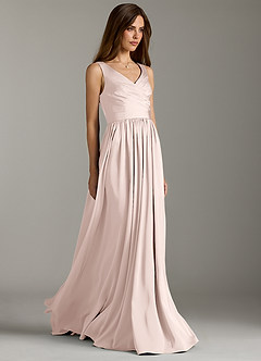 Azazie Keyla Bridesmaid Dresses Blushing Pink A-Line Pleated Stretch Satin Dress image1