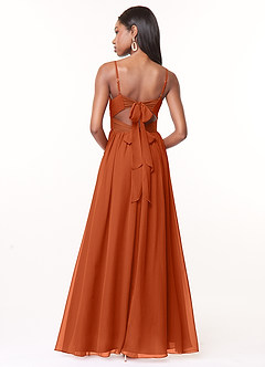 Azazie Zeya Robes de demoiselle d'honneur Robe Trapèze en Mousseline de soie Col V plissé Orange Brûlée image3