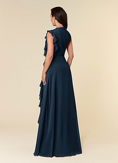 Azazie Narine Mother of the Bride Dresses Dark Navy A-Line High Neckline Pleated Chiffon Dress image4