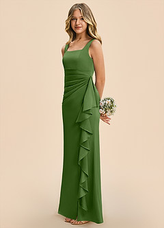 Azazie Adrienne Junior Basil Sheath Pleated Stretch Satin Dress image5
