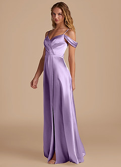 Azazie Ocean Bridesmaid Dresses Lilac A-Line Off the Shoulder Metallic Satin Dress image4