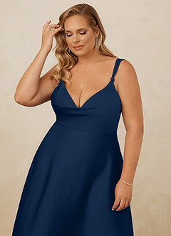 Christian Siriano Bridal for Azazie 1001 Bridesmaid Dresses Dark Navy A-Line Sweetheart Neckline Stretch Satin Dress image16