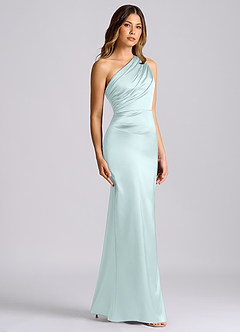 Azazie Akilah Bridesmaid Dresses Sea Glass Mermaid One Shoulder Stretch Satin Dress image3