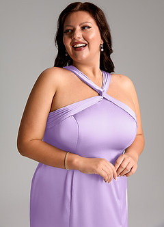 Azazie Rue Bridesmaid Dresses Lilac A-Line Pleated Stretch Satin Dress image13