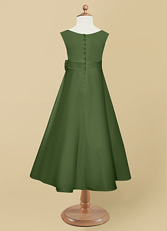 Azazie Lindy Flower Girl Dresses Olive A-Line Pleated Matte Satin Dress image11