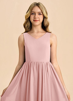 Azazie Hathaway Junior Robe Trapèze en Mousseline de soie Arc Rose Poudré image6