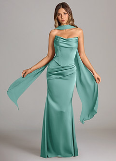 Azazie Sorrel Bridesmaid Dresses Aqua Mermaid Strapless Stretch Satin Convertible Dress image1