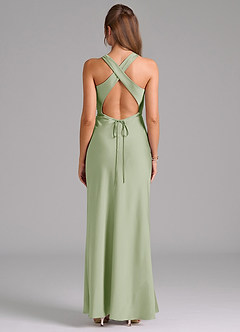 Azazie Evadne Bridesmaid Dresses Dusty Sage A-Line Pleated Stretch Satin Dress image2