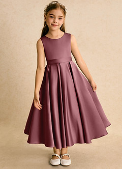 Azazie Junebuj vestidos de niña de las flores Vestido de Rosa Del Desierto de Satin Mate de Princesa con Plisado image6