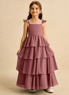 Azazie Boba vestidos de niña de las flores Vestido de Amatista de Gasa de Corte En A con Escote Cuadrado image6