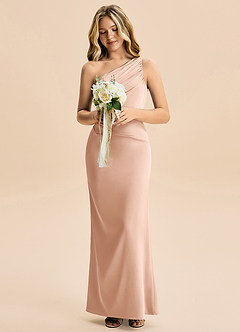 Azazie Akilah Junior Robe Fourreau en Satin extensible Plissée Or Rose image4