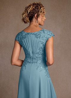 Azazie Christi Mother of the Bride Dresses Moody Blue A-Line Lace Chiffon Dress image6