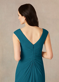 Azazie Sally Mother of the Bride Dresses Ink Blue A-Line V-Neck Pleated Chiffon Dress image5