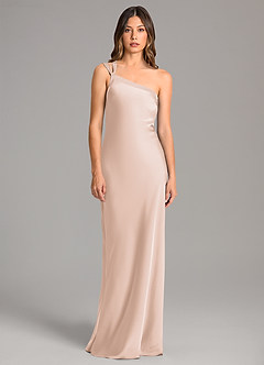 Azazie Monroe Bridesmaid Dresses Blushing Pink Mermaid One Shoulder Stretch Satin Dress image4