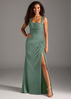 Azazie Jesaphine Bridesmaid Dresses Eucalyptus Sheath Bow Chiffon Dress image1