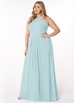 Azazie Kaleigh Bridesmaid Dresses Sea Glass A-Line Pleated Chiffon Dress image9