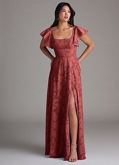 Azazie Bondi Bridesmaid Dresses Terracotta A-Line Side Slit Floral Burnout Dress image4
