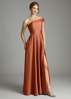 Azazie Melanie Suknie dla druhen Linia A Zza ramienia Satyna elastyczna Do ziemi Sukienka image5