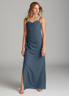 Azazie Mai Junior Abito Tubino in Chiffon Plissettato Blu Nettuno image3
