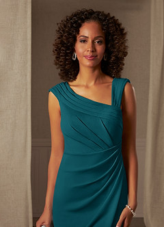 Azazie Cecily Mother of the Bride Dresses Peacock Sheath Stretch Crepe Dress image4