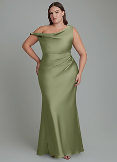 Azazie Emerson Bridesmaid Dresses Garden Sage Mermaid Off the Shoulder Stretch Satin Dress image8