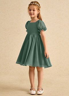 Azazie Jolie Blumenmädchenkleider A-Linie mit ärmel Chiffon Kleid Eukalyptus image5