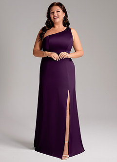 Azazie Phaedra Vestidos de damas de honor Vestido de Uva de Satén Elástico de Corte en A con Hombro unilateral image6