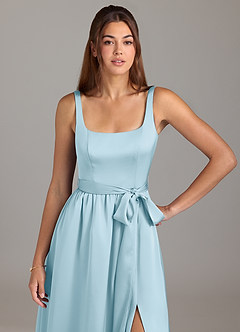 Azazie Elliott Bridesmaid Dresses Sky Blue A-Line with Pockets Stretch Satin Dress image2